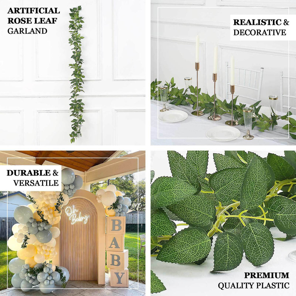 6ft Real Touch Green Artificial Silk Rose Leaf Hanging Vine, Flexible Greenery Table Garland - Bell Racket Store