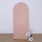 6ft Rose Gold Shimmer Tinsel Spandex Chiara Backdrop Stand Cover For Fitted Round Top Wedding Arch - Bell Racket Store