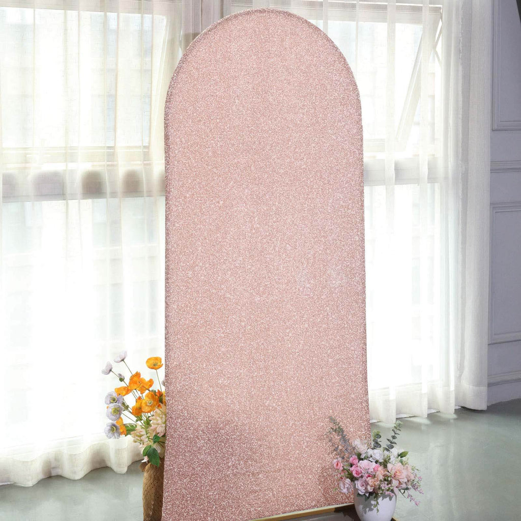 6ft Rose Gold Shimmer Tinsel Spandex Chiara Backdrop Stand Cover For Fitted Round Top Wedding Arch - Bell Racket Store