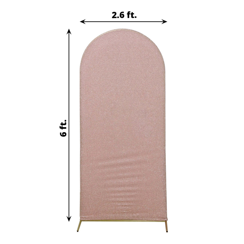 6ft Rose Gold Shimmer Tinsel Spandex Chiara Backdrop Stand Cover For Fitted Round Top Wedding Arch - Bell Racket Store