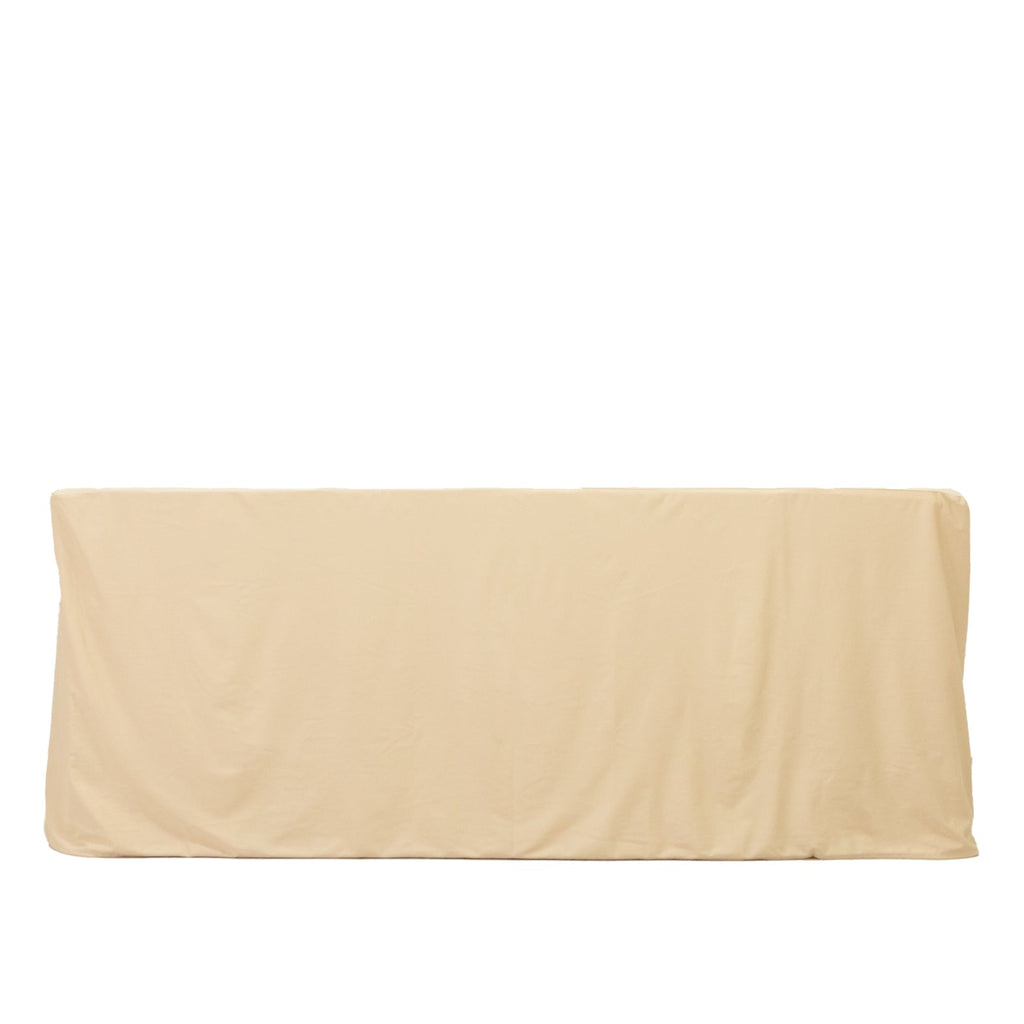 6ft Scuba Rectangular Fitted Tablecloth Beige â€“ Wrinkle - Free, Stain Resistant - Bell Racket Store