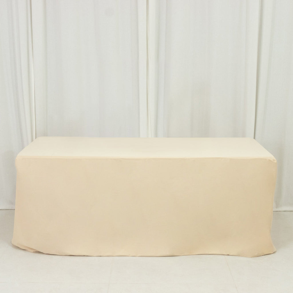 6ft Scuba Rectangular Fitted Tablecloth Beige â€“ Wrinkle - Free, Stain Resistant - Bell Racket Store
