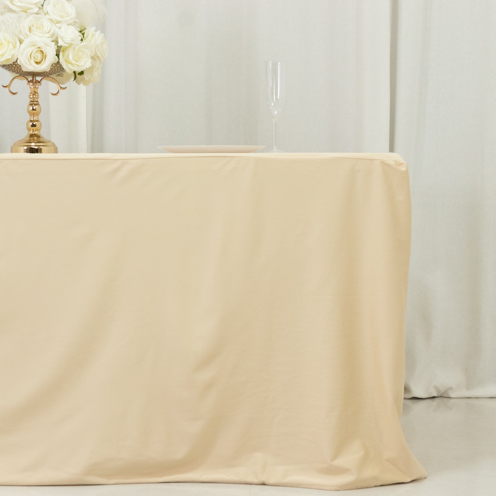 6ft Scuba Rectangular Fitted Tablecloth Beige â€“ Wrinkle - Free, Stain Resistant - Bell Racket Store