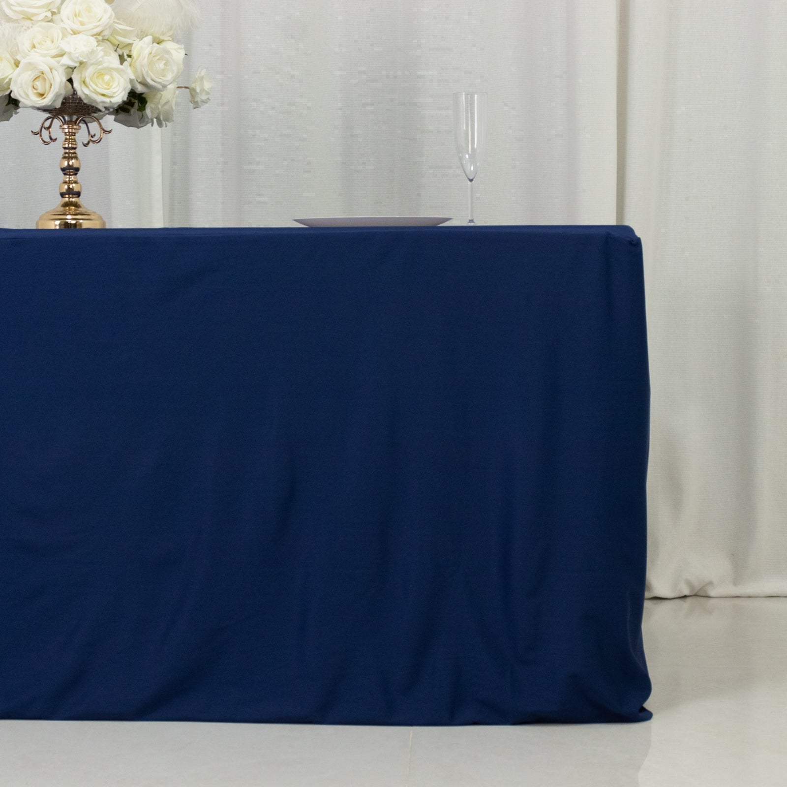 6ft Scuba Rectangular Fitted Tablecloth Navy Blue â€“ Wrinkle - Free, Stain Resistant - Bell Racket Store