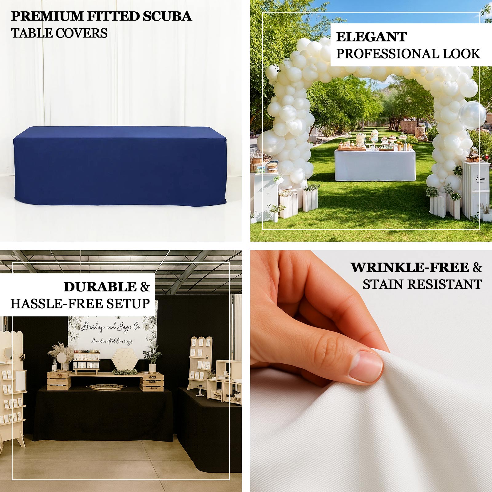 6ft Scuba Rectangular Fitted Tablecloth White â€“ Wrinkle - Free, Stain Resistant - Bell Racket Store