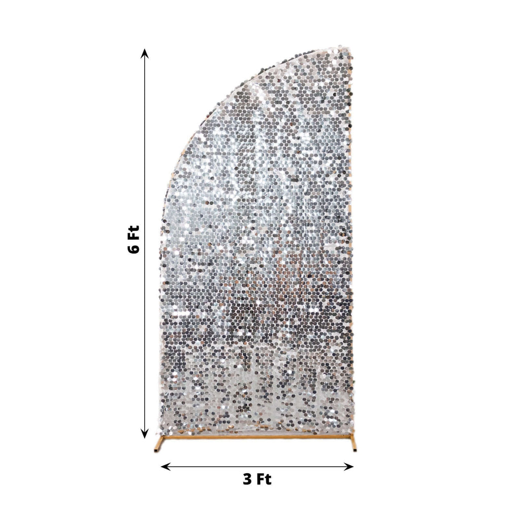 6ft Silver Double Sided Big Payette Sequin Chiara Wedding Arch Cover For Half Moon Backdrop Stand - Bell Racket Store