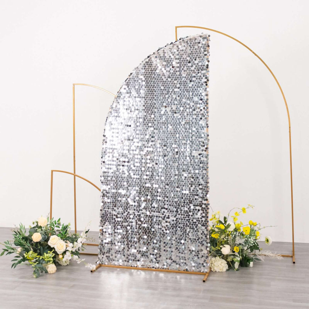 6ft Silver Double Sided Big Payette Sequin Chiara Wedding Arch Cover For Half Moon Backdrop Stand - Bell Racket Store