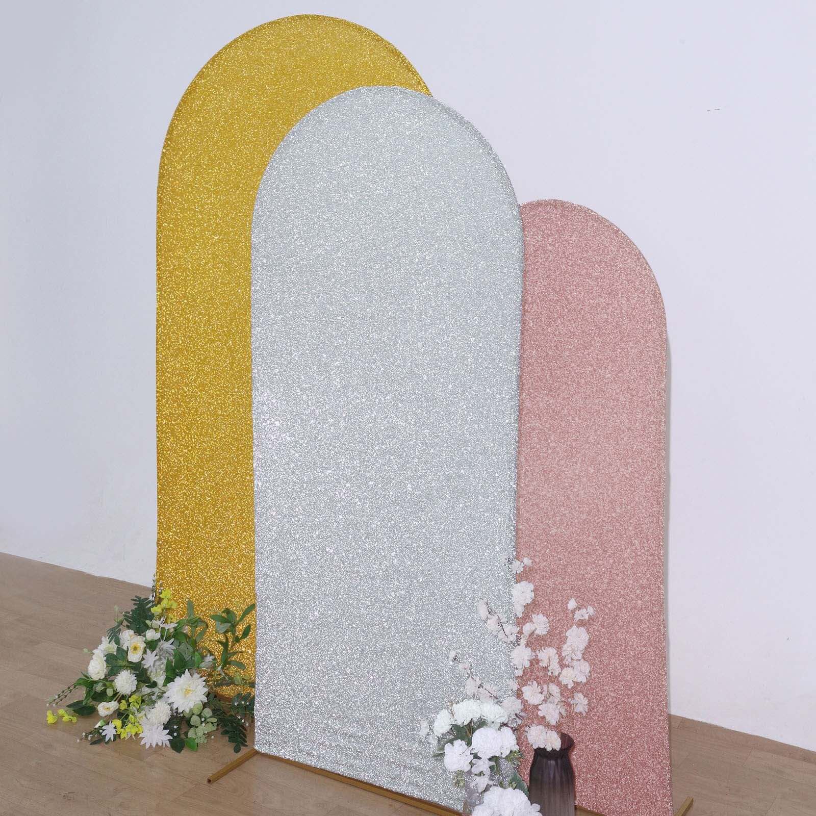 6ft Silver Shimmer Tinsel Spandex Chiara Backdrop Stand Cover For Fitted Round Top Wedding Arch - Bell Racket Store