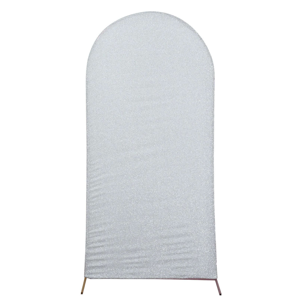 6ft Silver Shimmer Tinsel Spandex Chiara Backdrop Stand Cover For Fitted Round Top Wedding Arch - Bell Racket Store