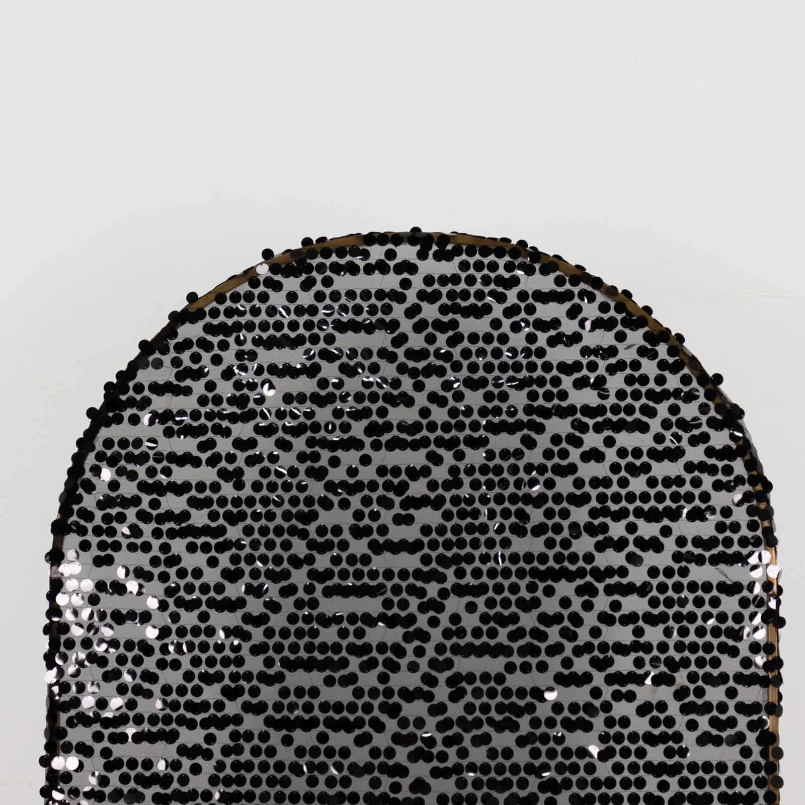 6ft Sparkly Black Big Payette Sequin Fitted Wedding Arch Cover for Round Top Chiara Backdrop Stand - Bell Racket Store