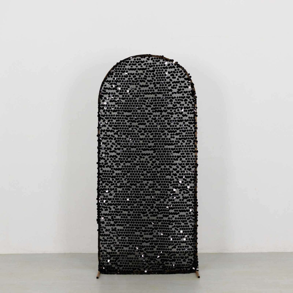 6ft Sparkly Black Big Payette Sequin Fitted Wedding Arch Cover for Round Top Chiara Backdrop Stand - Bell Racket Store