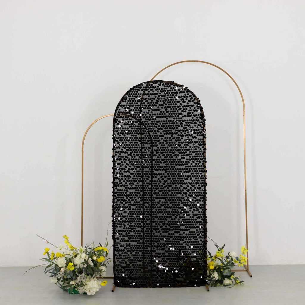 6ft Sparkly Black Big Payette Sequin Fitted Wedding Arch Cover for Round Top Chiara Backdrop Stand - Bell Racket Store