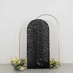 6ft Sparkly Black Big Payette Sequin Fitted Wedding Arch Cover for Round Top Chiara Backdrop Stand - Bell Racket Store