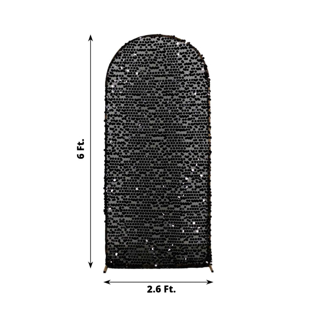 6ft Sparkly Black Big Payette Sequin Fitted Wedding Arch Cover for Round Top Chiara Backdrop Stand - Bell Racket Store