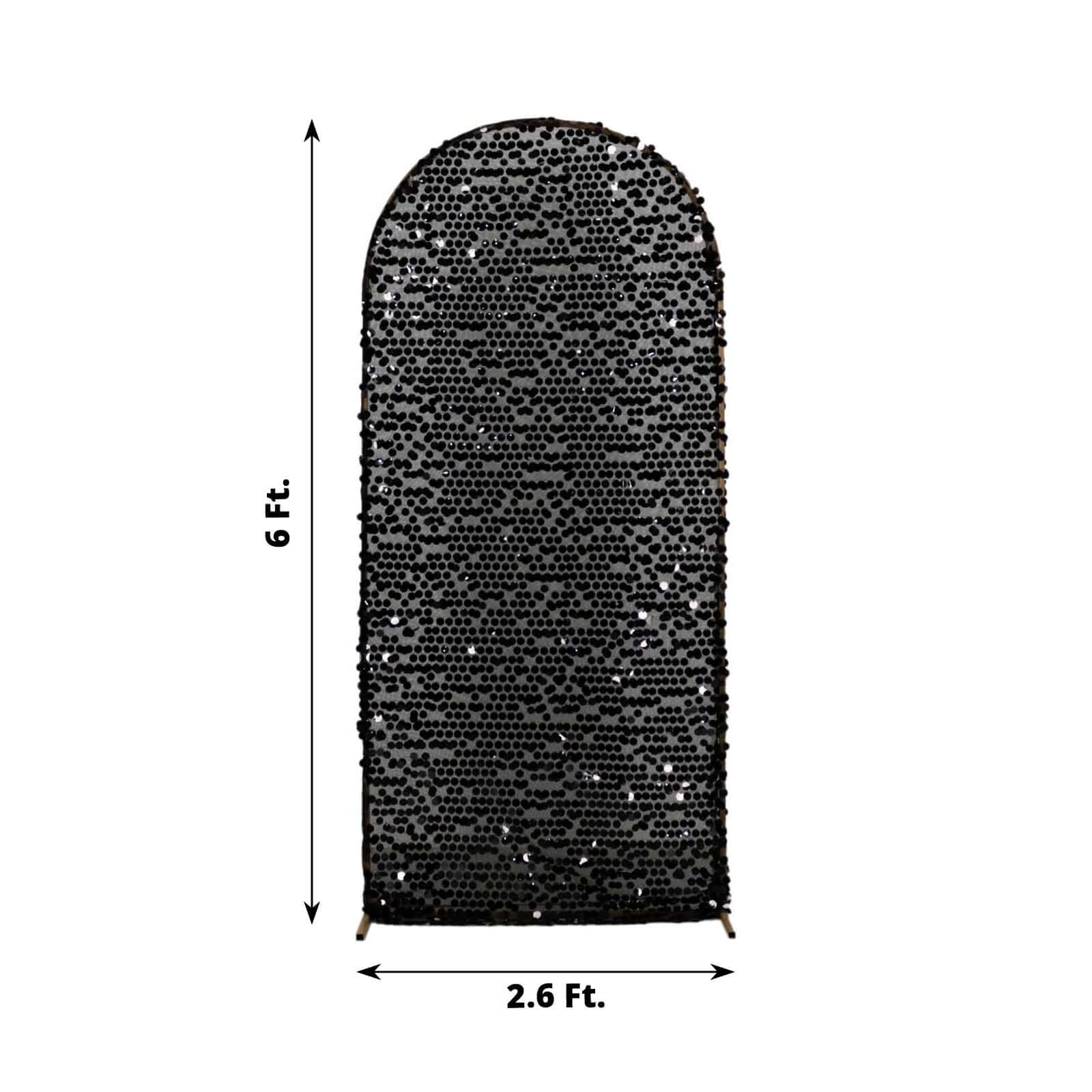 6ft Sparkly Black Big Payette Sequin Fitted Wedding Arch Cover for Round Top Chiara Backdrop Stand - Bell Racket Store