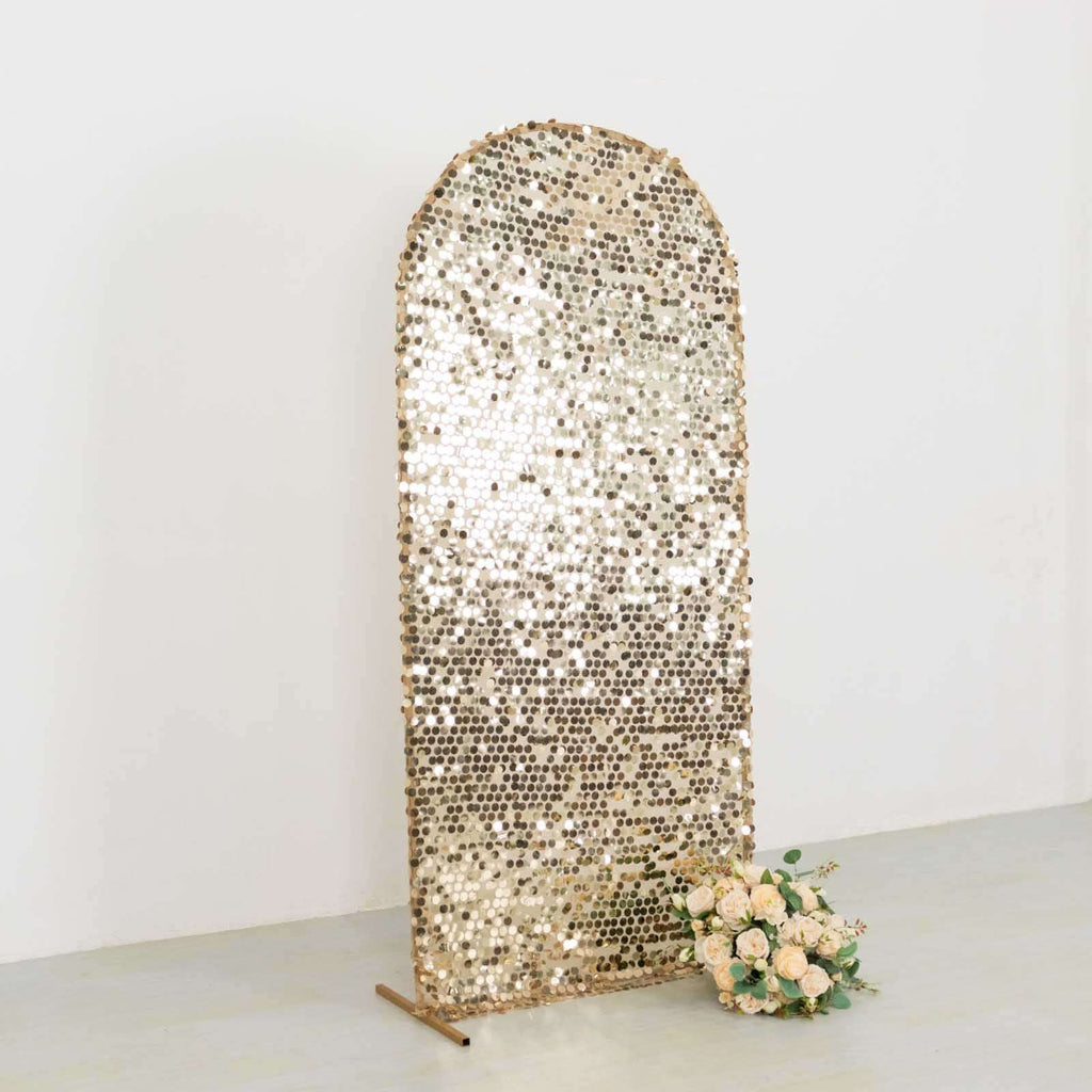 6ft Sparkly Champagne Big Payette Sequin Fitted Wedding Arch Cover for Round Top Chiara Backdrop Stand - Bell Racket Store