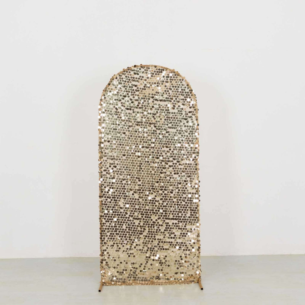 6ft Sparkly Champagne Big Payette Sequin Fitted Wedding Arch Cover for Round Top Chiara Backdrop Stand - Bell Racket Store