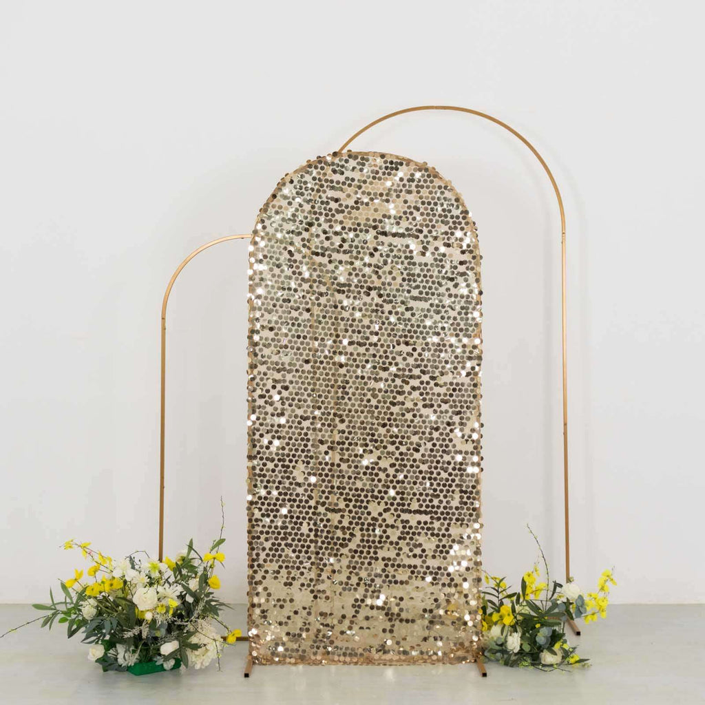 6ft Sparkly Champagne Big Payette Sequin Fitted Wedding Arch Cover for Round Top Chiara Backdrop Stand - Bell Racket Store