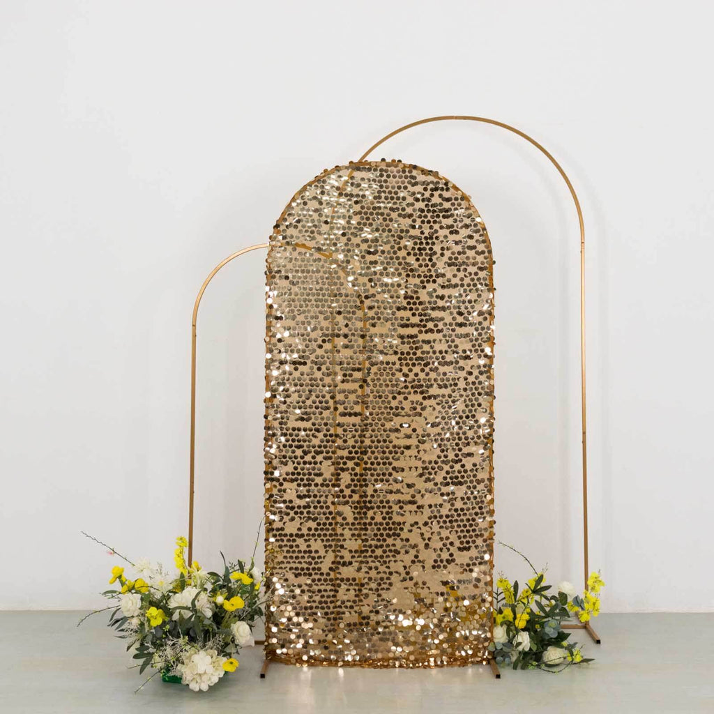6ft Sparkly Gold Big Payette Sequin Fitted Wedding Arch Cover for Round Top Chiara Backdrop Stand - Bell Racket Store