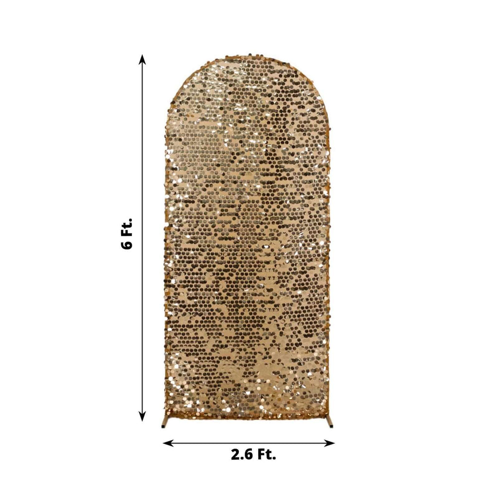 6ft Sparkly Gold Big Payette Sequin Fitted Wedding Arch Cover for Round Top Chiara Backdrop Stand - Bell Racket Store