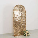 6ft Sparkly Gold Big Payette Sequin Fitted Wedding Arch Cover for Round Top Chiara Backdrop Stand - Bell Racket Store