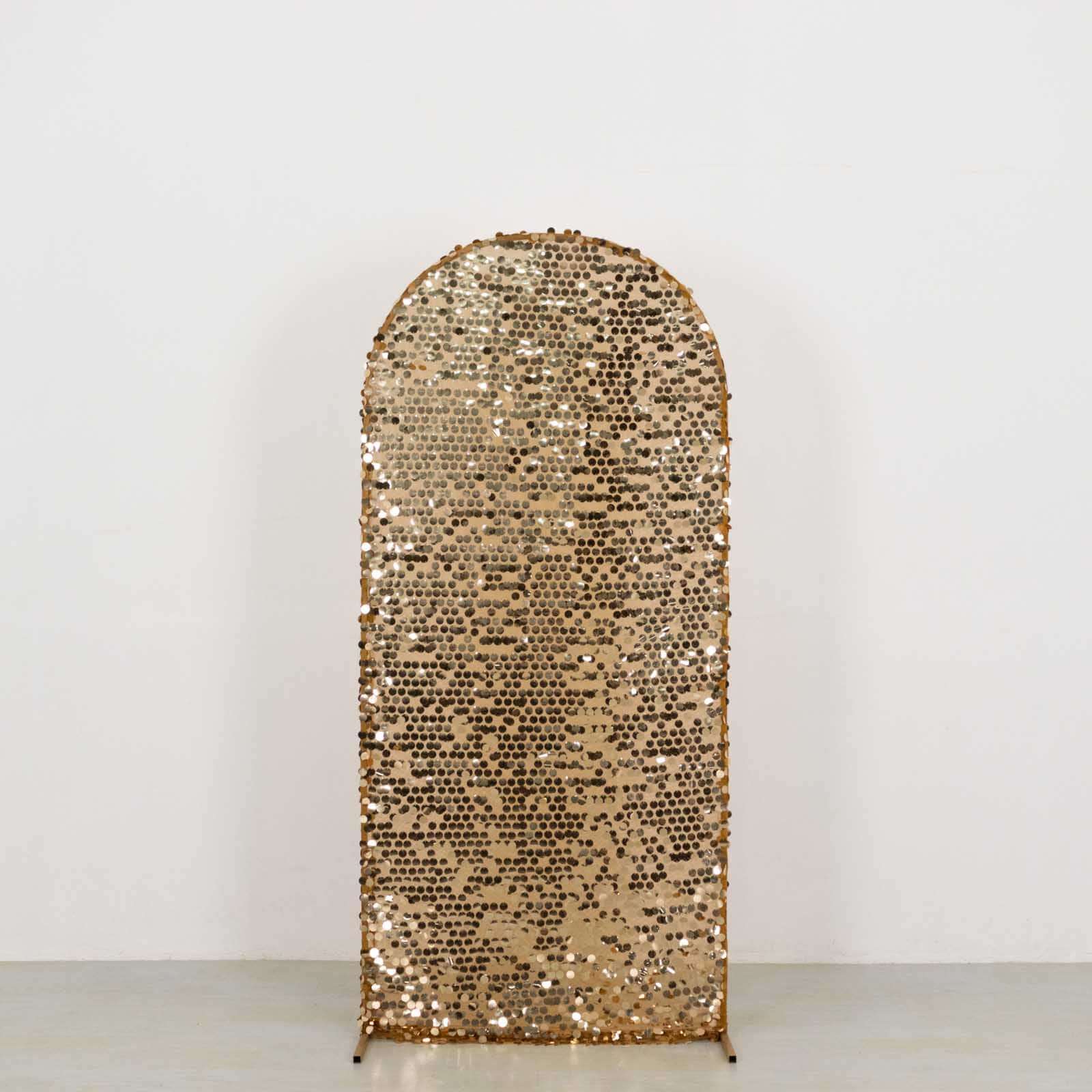 6ft Sparkly Gold Big Payette Sequin Fitted Wedding Arch Cover for Round Top Chiara Backdrop Stand - Bell Racket Store