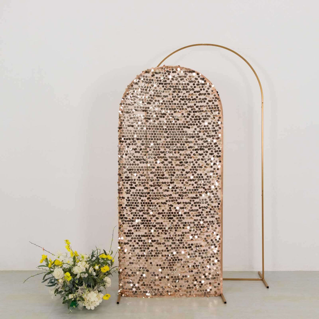 6ft Sparkly Rose Gold Big Payette Sequin Fitted Wedding Arch Cover for Round Top Chiara Backdrop Stand - Bell Racket Store