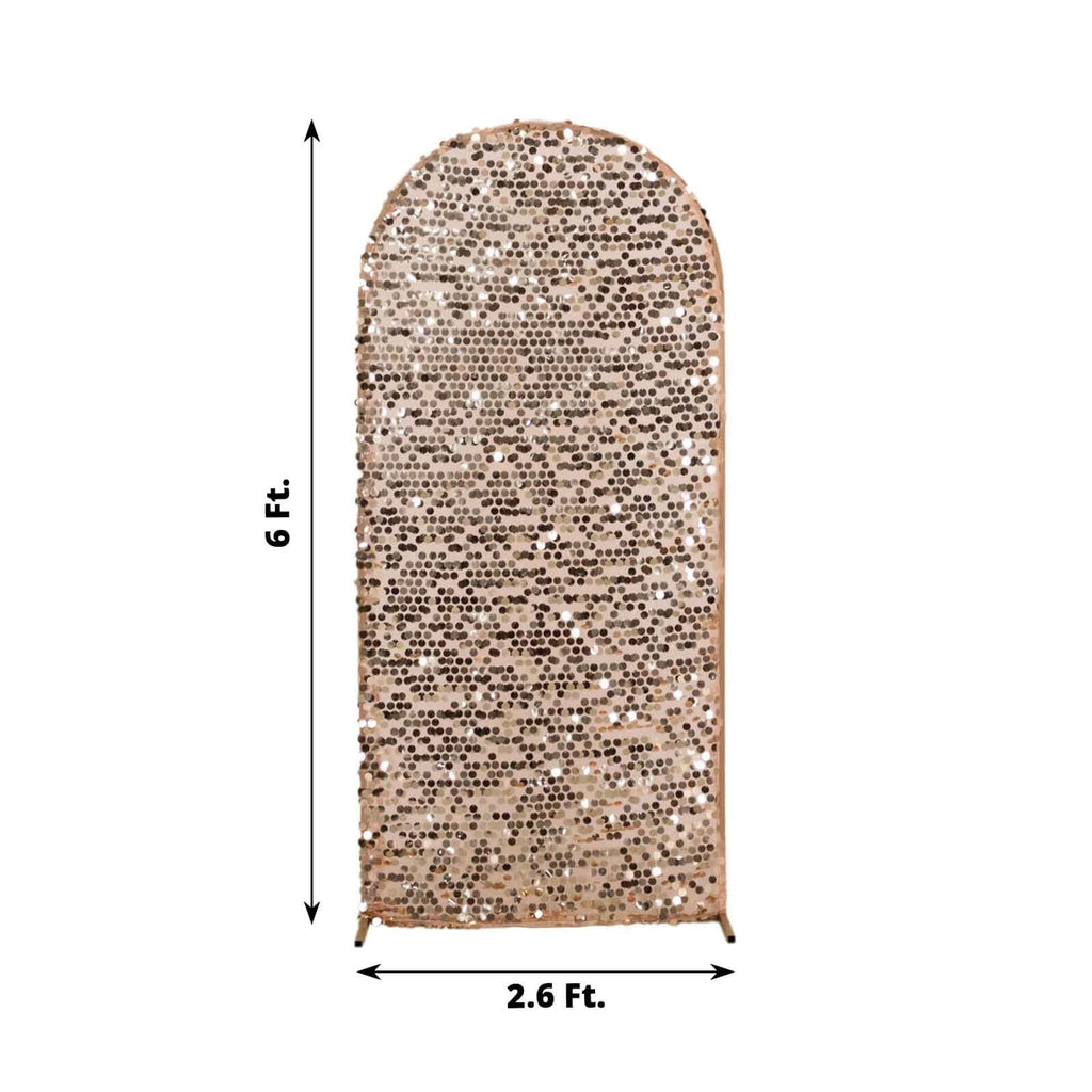 6ft Sparkly Rose Gold Big Payette Sequin Fitted Wedding Arch Cover for Round Top Chiara Backdrop Stand - Bell Racket Store