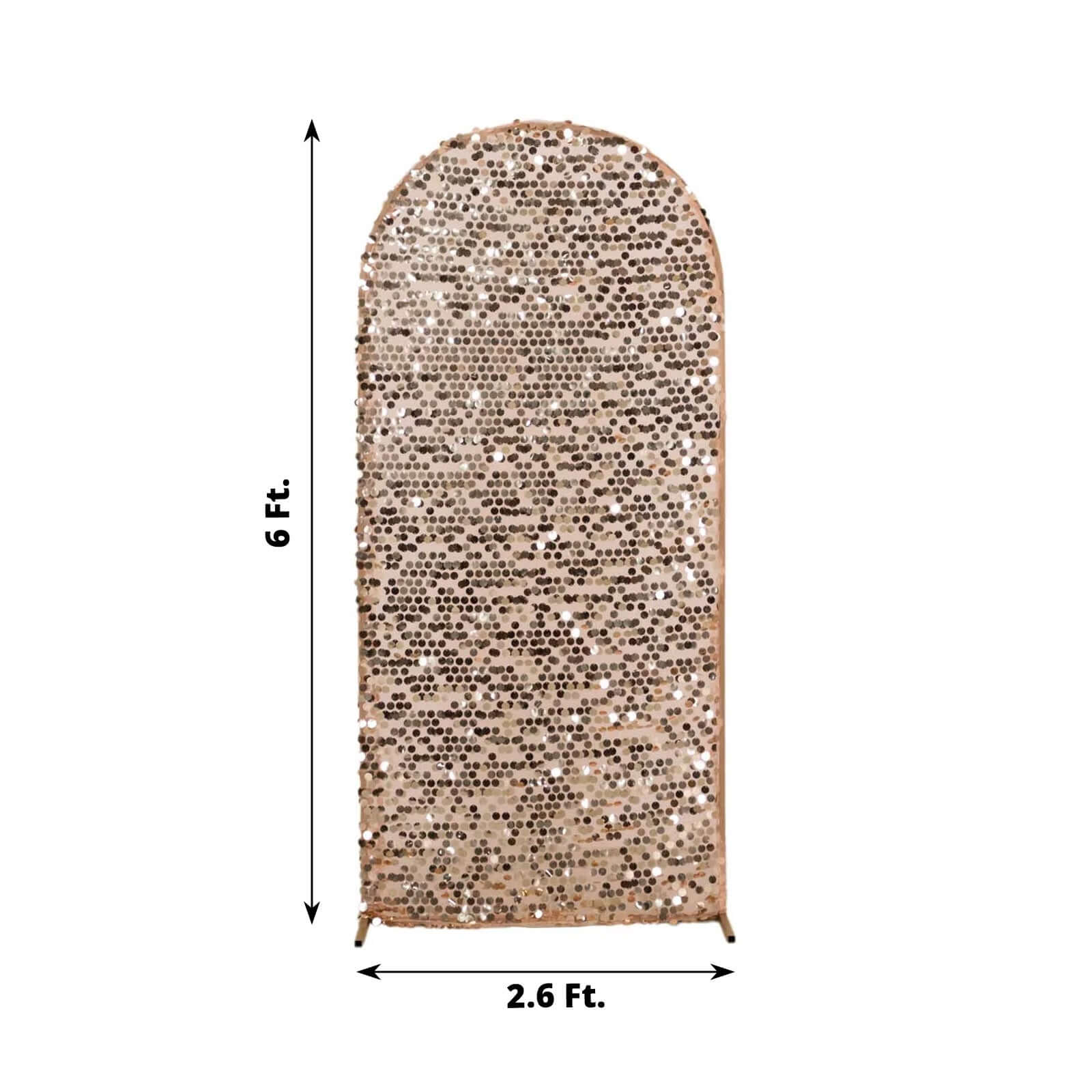 6ft Sparkly Rose Gold Big Payette Sequin Fitted Wedding Arch Cover for Round Top Chiara Backdrop Stand - Bell Racket Store