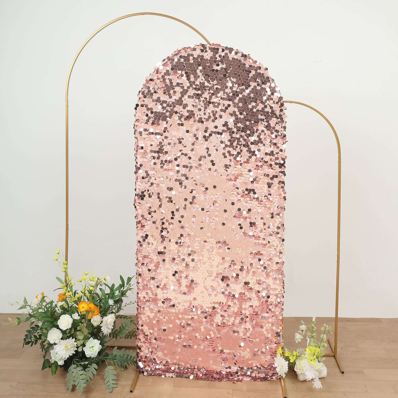 6ft Sparkly Rose Gold Double Sided Big Payette Sequin Chiara Backdrop Stand Cover For Fitted Round Top Wedding Arch - Bell Racket Store