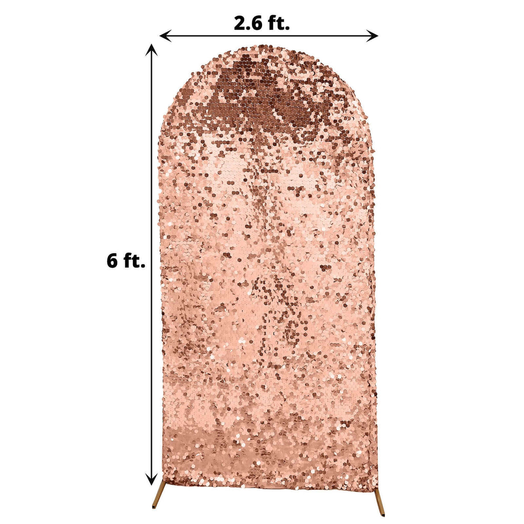 6ft Sparkly Rose Gold Double Sided Big Payette Sequin Chiara Backdrop Stand Cover For Fitted Round Top Wedding Arch - Bell Racket Store