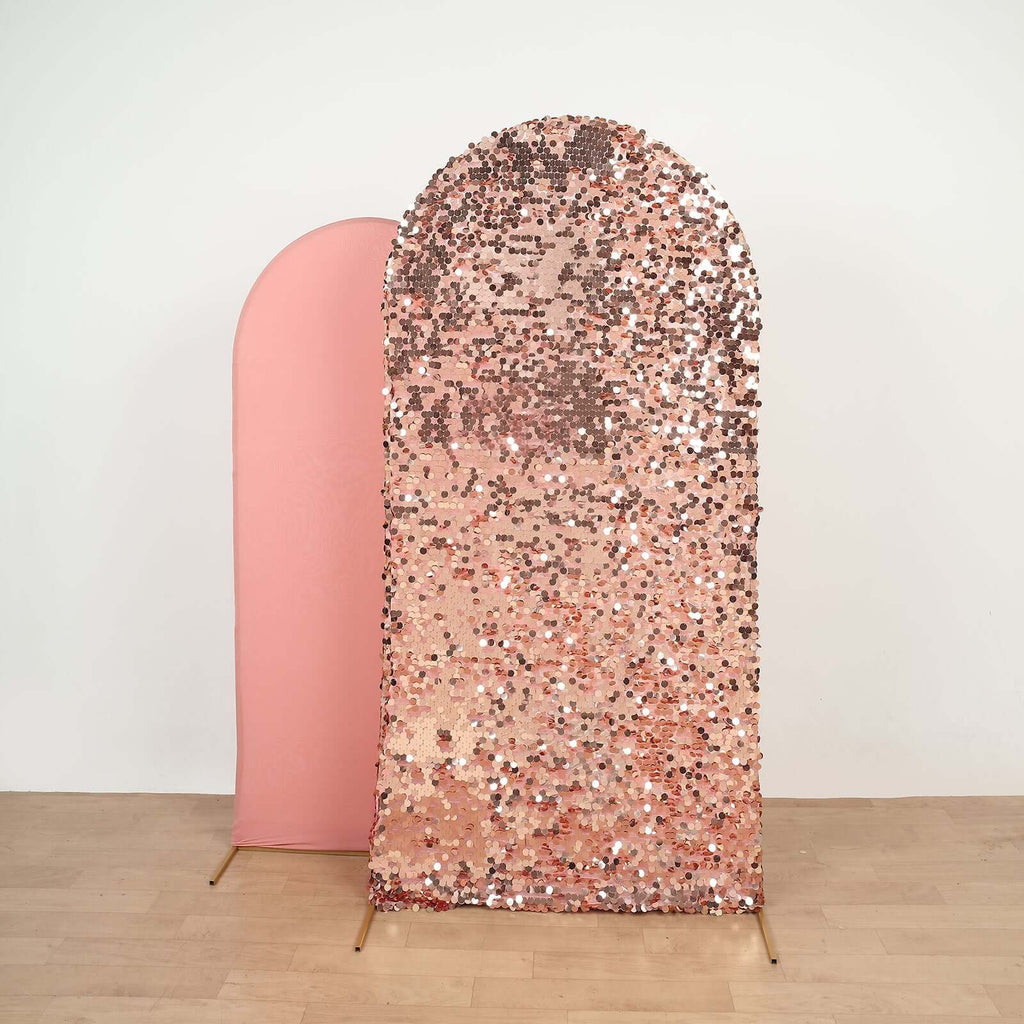 6ft Sparkly Rose Gold Double Sided Big Payette Sequin Chiara Backdrop Stand Cover For Fitted Round Top Wedding Arch - Bell Racket Store