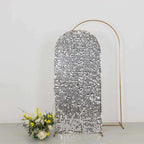 6ft Sparkly Silver Big Payette Sequin Fitted Wedding Arch Cover for Round Top Chiara Backdrop Stand - Bell Racket Store