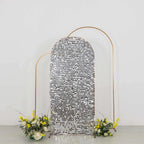 6ft Sparkly Silver Big Payette Sequin Fitted Wedding Arch Cover for Round Top Chiara Backdrop Stand - Bell Racket Store