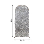 6ft Sparkly Silver Big Payette Sequin Fitted Wedding Arch Cover for Round Top Chiara Backdrop Stand - Bell Racket Store