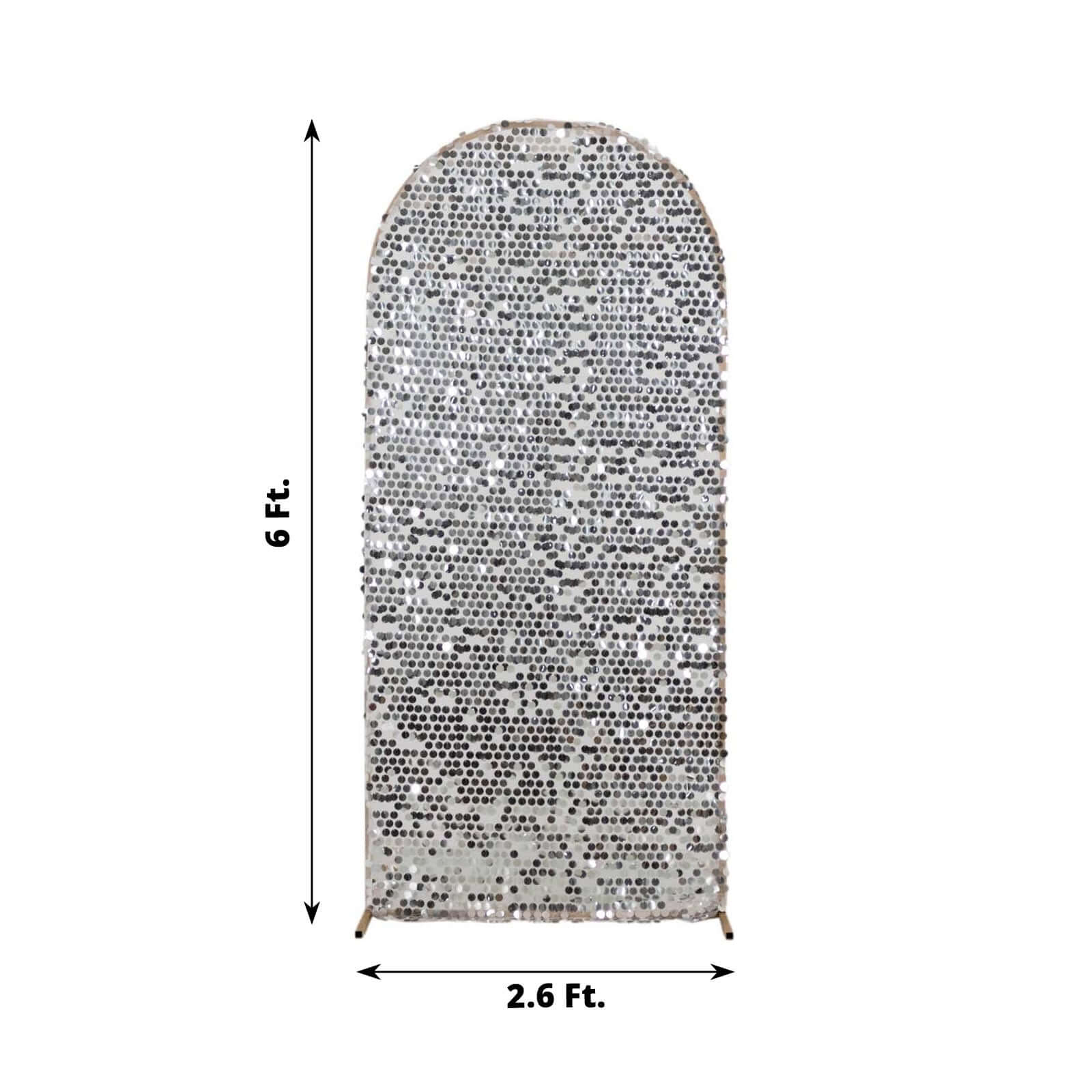 6ft Sparkly Silver Big Payette Sequin Fitted Wedding Arch Cover for Round Top Chiara Backdrop Stand - Bell Racket Store