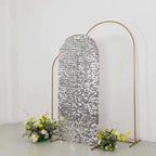 6ft Sparkly Silver Big Payette Sequin Fitted Wedding Arch Cover for Round Top Chiara Backdrop Stand - Bell Racket Store