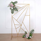 6ft Tall Gold Metal Rectangular Geometric Flower Frame Prop Stand, Wedding Backdrop Floor Stand With Cloudy Film Insert - Bell Racket Store