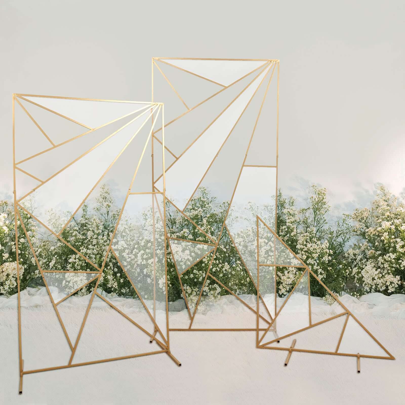 6ft Tall Gold Metal Rectangular Geometric Flower Frame Prop Stand, Wedding Backdrop Floor Stand With Cloudy Film Insert - Bell Racket Store