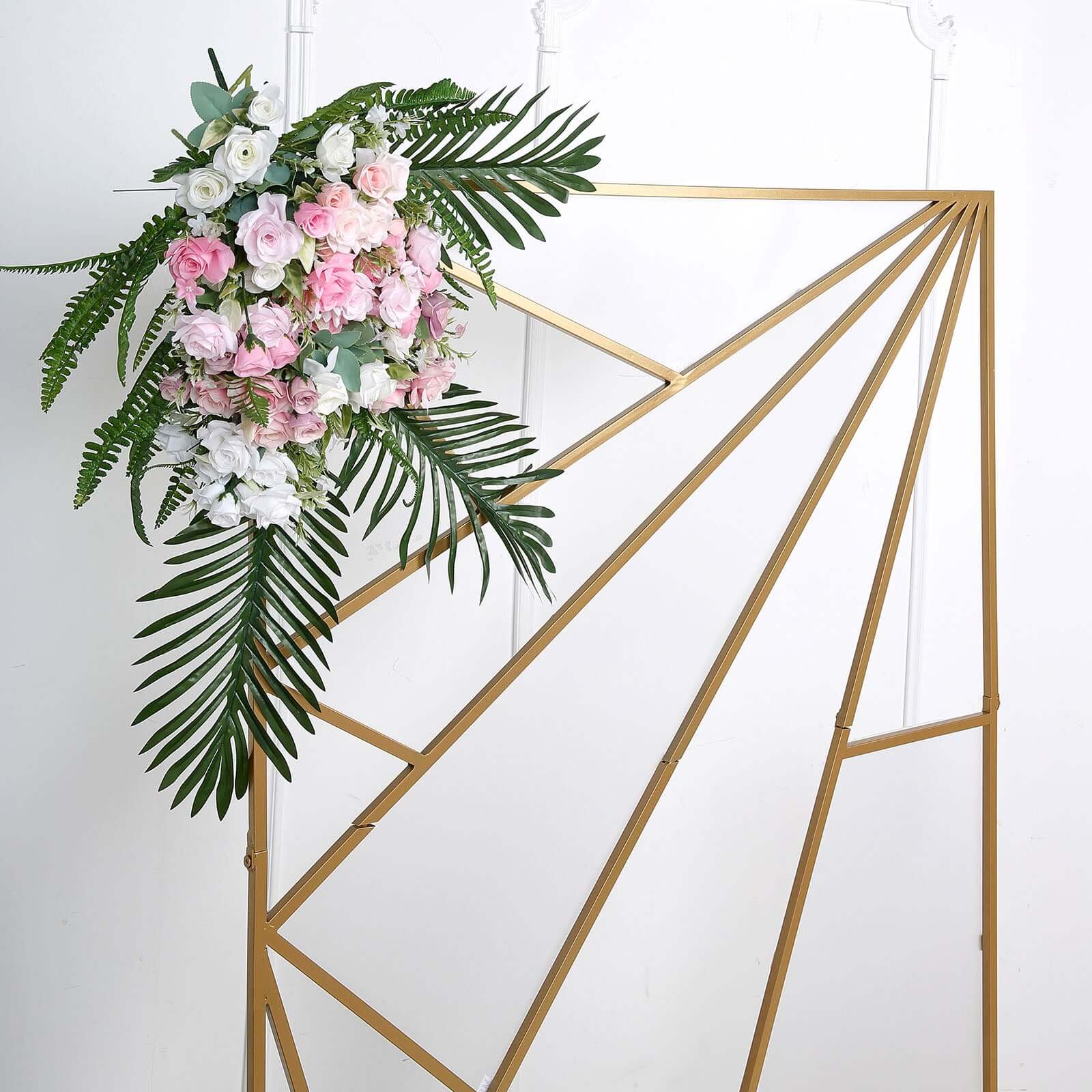 6ft Tall Gold Metal Rectangular Geometric Flower Frame Prop Stand, Wedding Backdrop Floor Stand With Cloudy Film Insert - Bell Racket Store