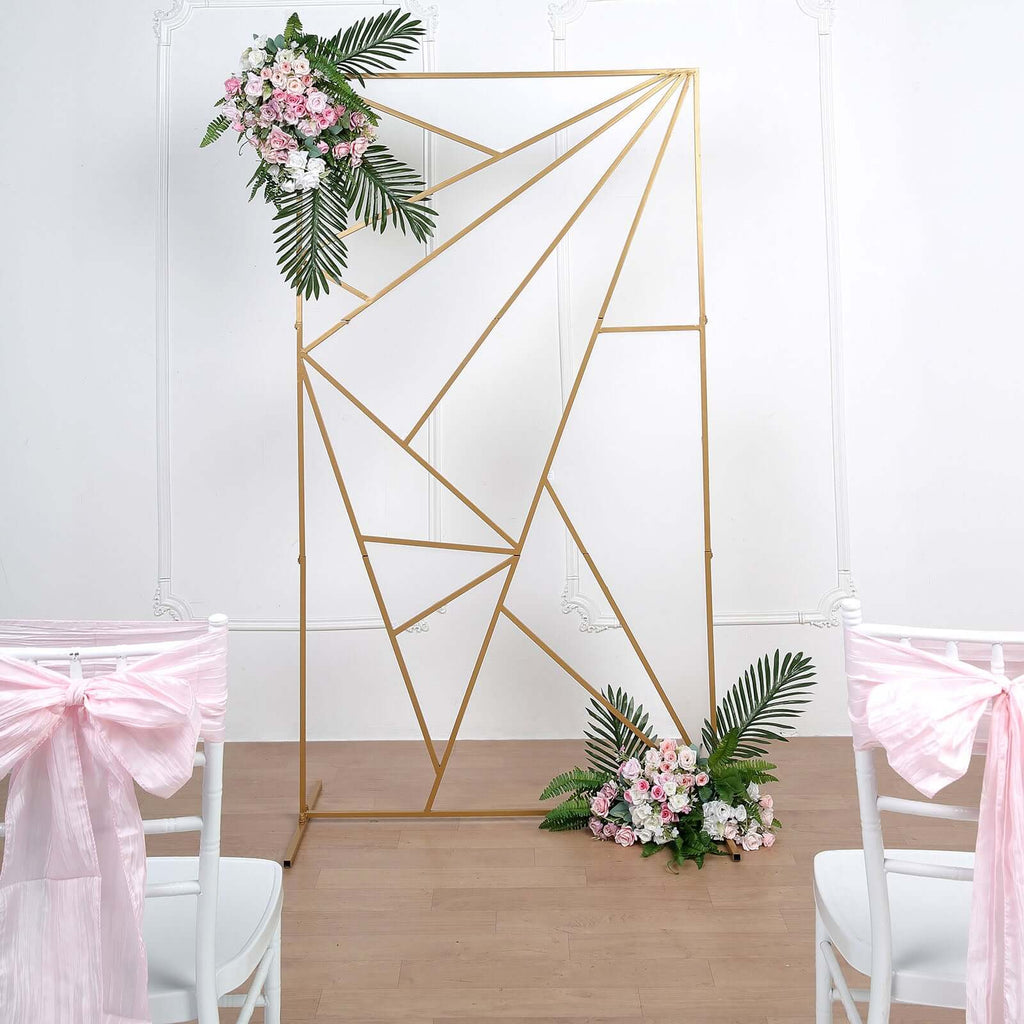 6ft Tall Gold Metal Rectangular Geometric Flower Frame Prop Stand, Wedding Backdrop Floor Stand With Cloudy Film Insert - Bell Racket Store