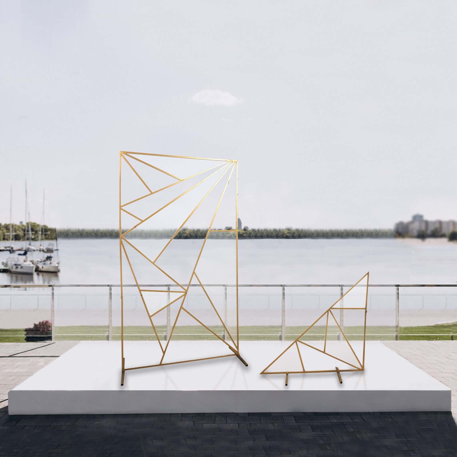6ft Tall Gold Metal Rectangular Geometric Flower Frame Prop Stand, Wedding Backdrop Floor Stand With Cloudy Film Insert - Bell Racket Store