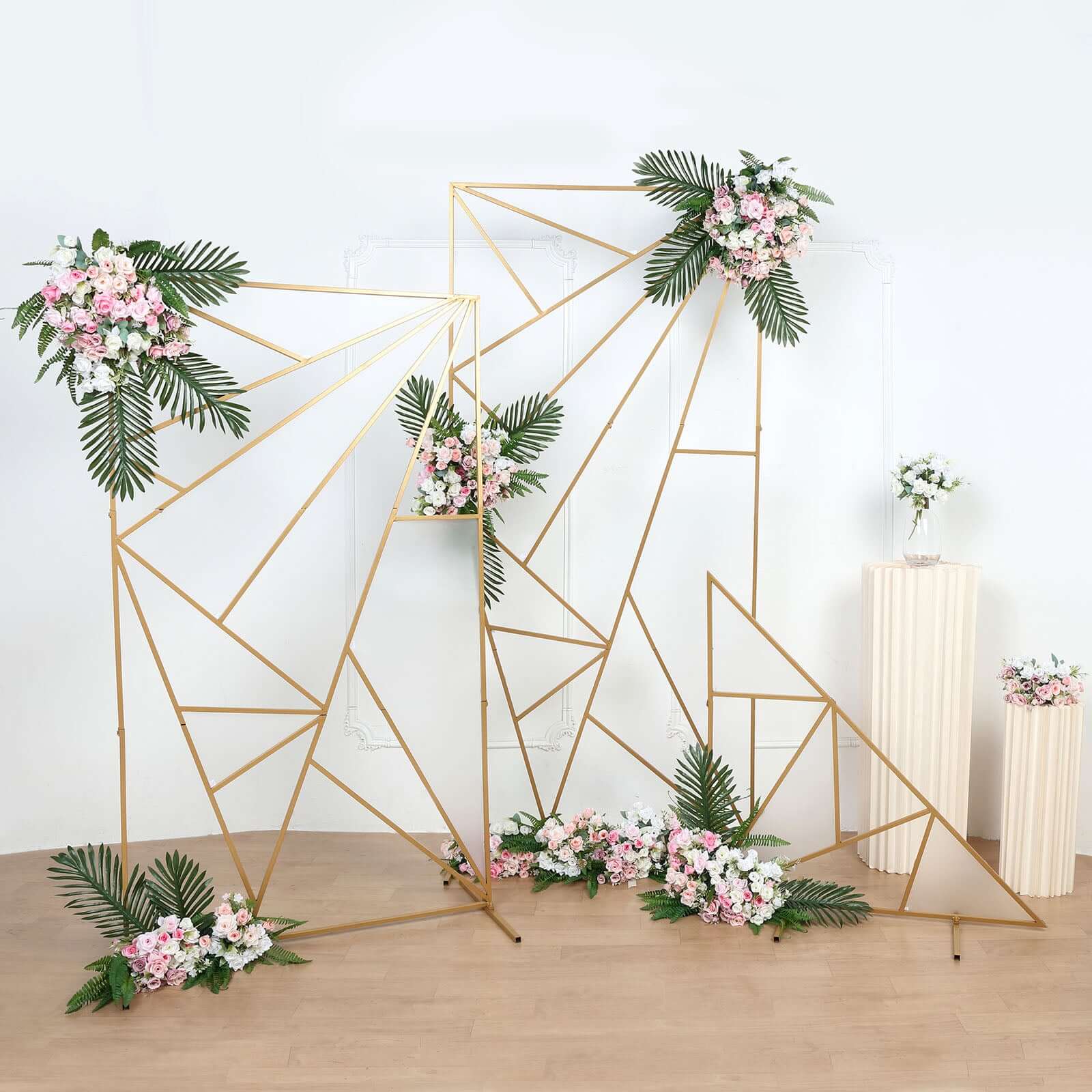 6ft Tall Gold Metal Rectangular Geometric Flower Frame Prop Stand, Wedding Backdrop Floor Stand With Cloudy Film Insert - Bell Racket Store