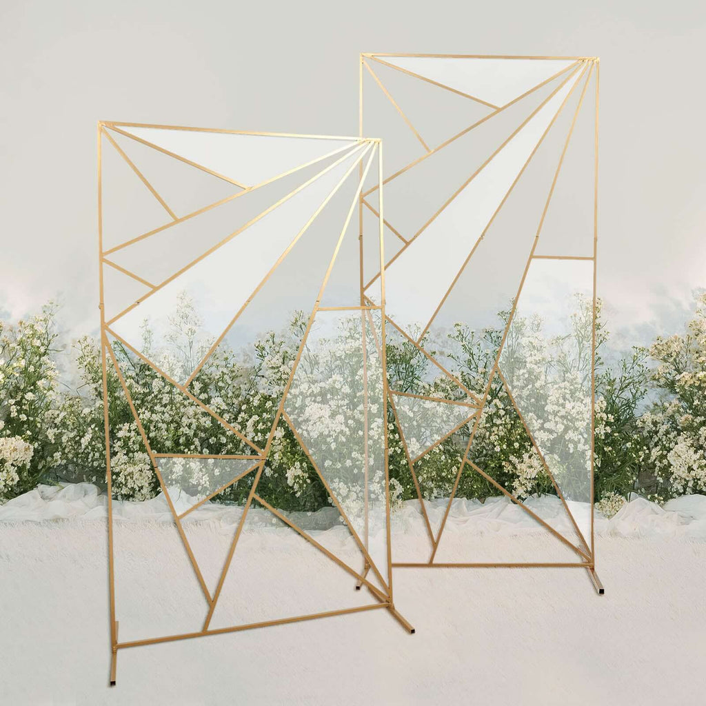 6ft Tall Gold Metal Rectangular Geometric Flower Frame Prop Stand, Wedding Backdrop Floor Stand With Cloudy Film Insert - Bell Racket Store