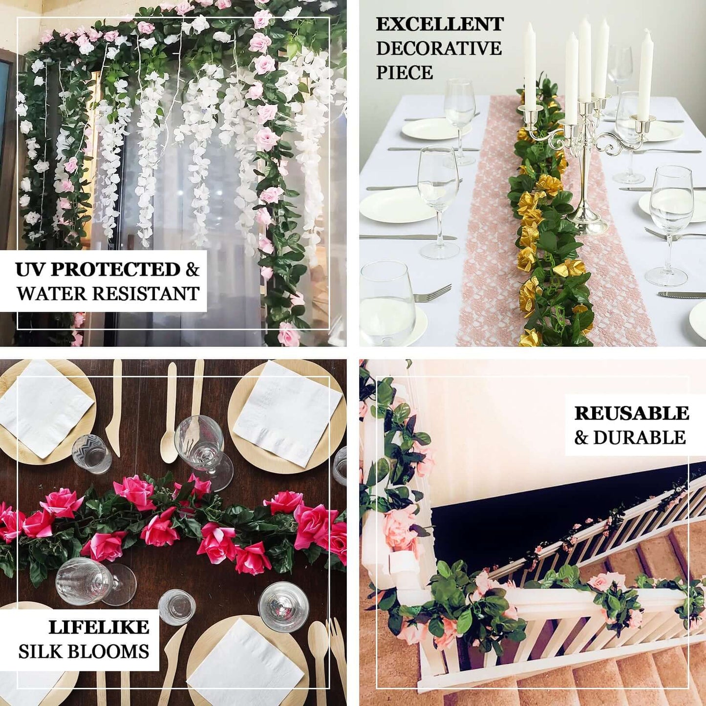 6ft White Artificial Silk Rose Garland UV Protected Flower Chain - NestOCart