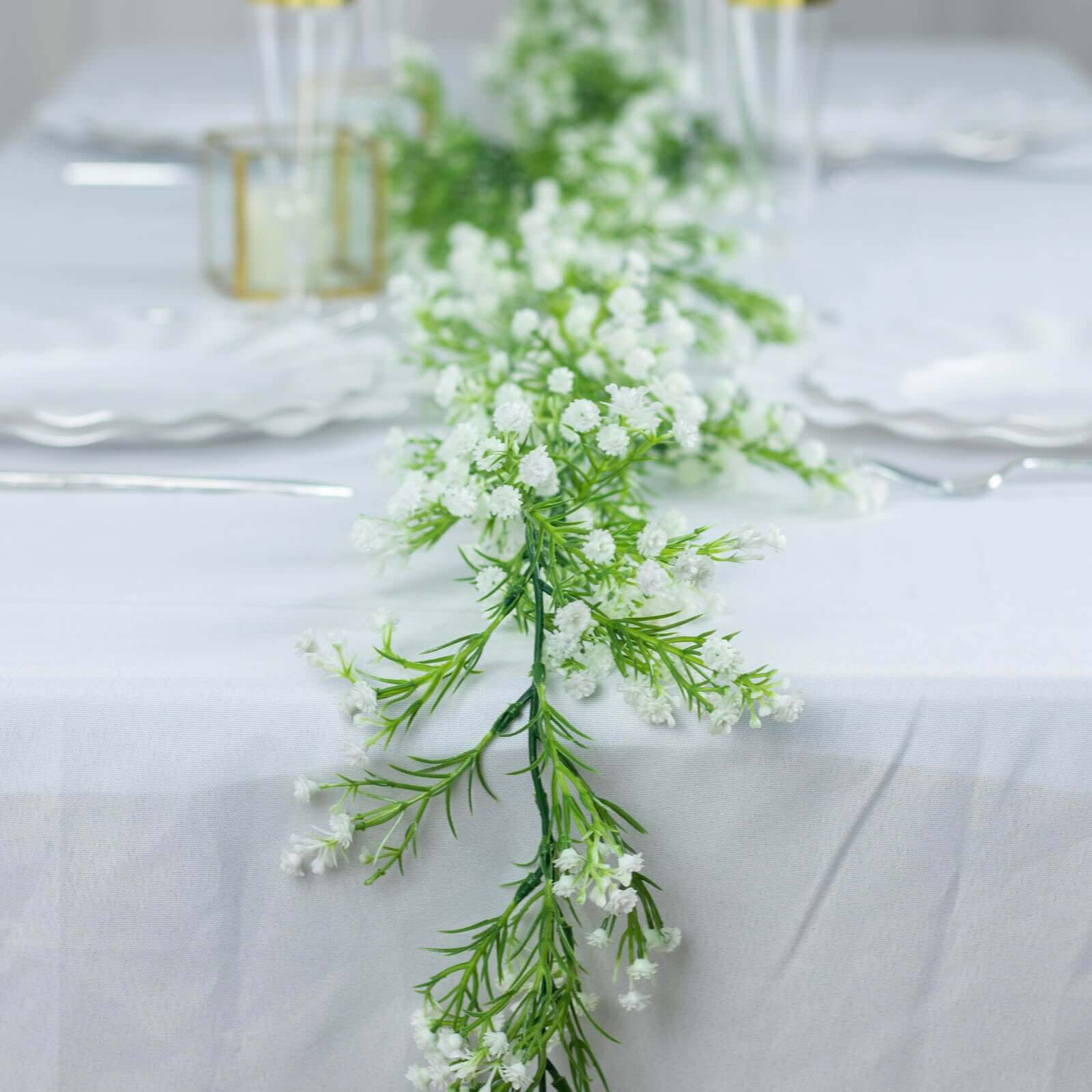 6ft White Real Touch Faux Baby Breath Hanging Flower Vines, Artificial Silk Gypsophila Table Flower Garland - Bell Racket Store