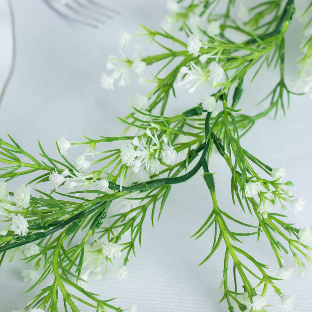 6ft White Real Touch Faux Baby Breath Hanging Flower Vines, Artificial Silk Gypsophila Table Flower Garland - Bell Racket Store
