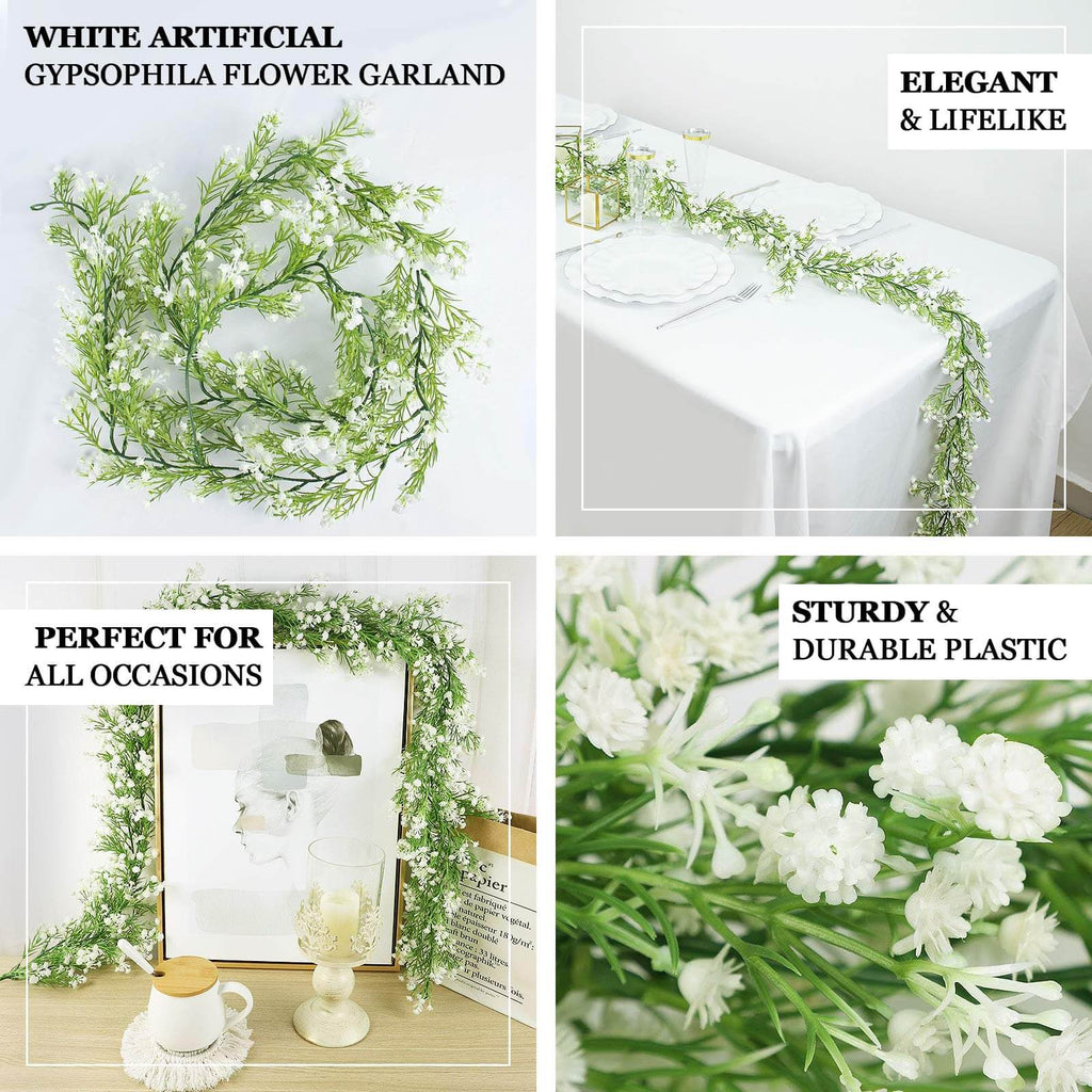 6ft White Real Touch Faux Baby Breath Hanging Flower Vines, Artificial Silk Gypsophila Table Flower Garland - Bell Racket Store