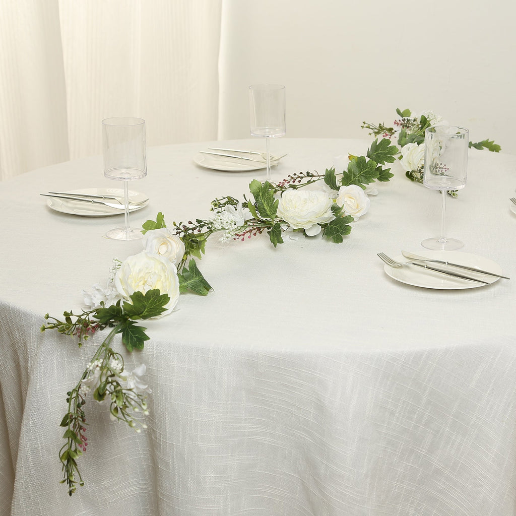6ft White Silk Rose Peony Flower Garland, Mixed Floral Greenery Garland Artificial Hanging Vine - Bell Racket Store