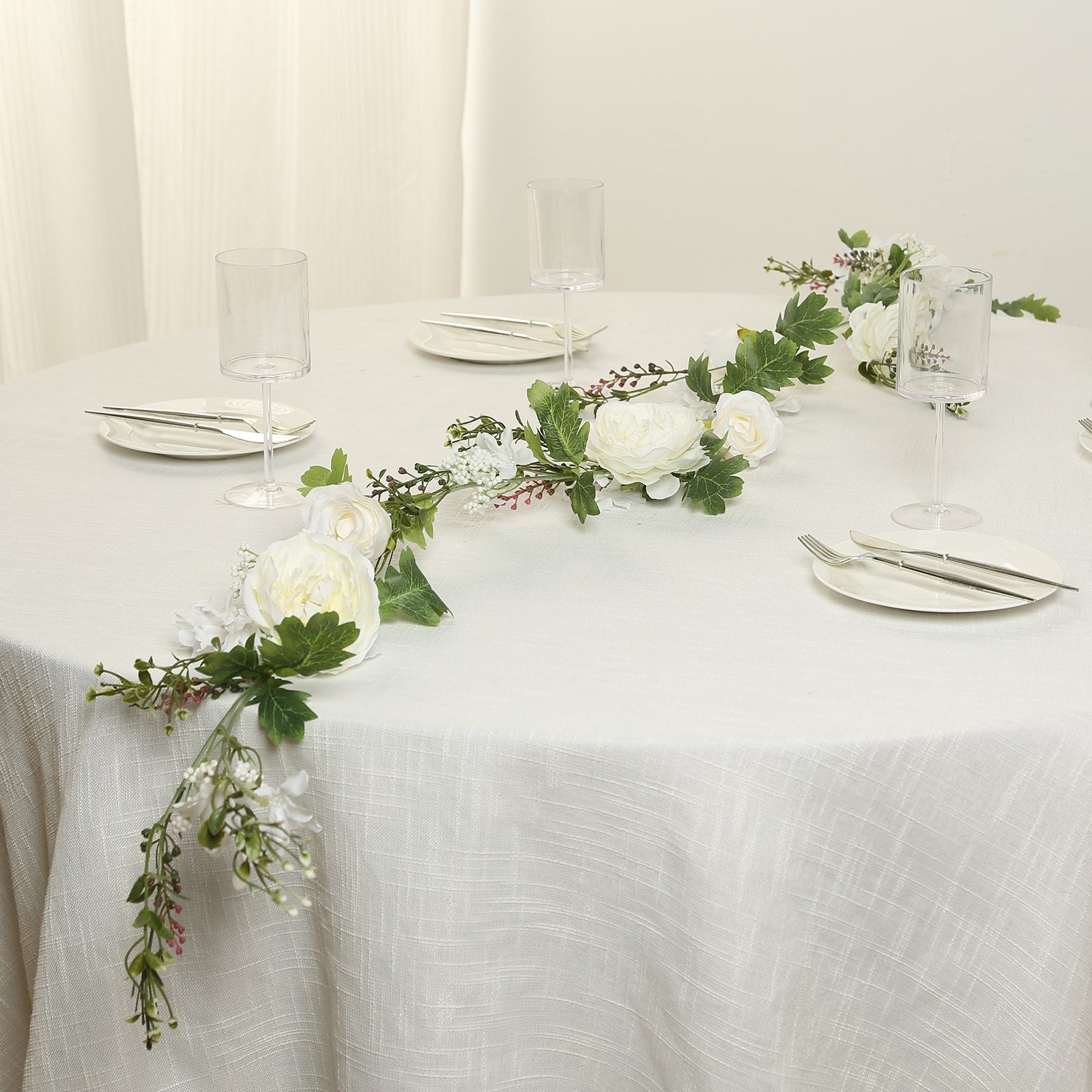 6ft White Silk Rose Peony Flower Garland, Mixed Floral Greenery Garland Artificial Hanging Vine - Bell Racket Store